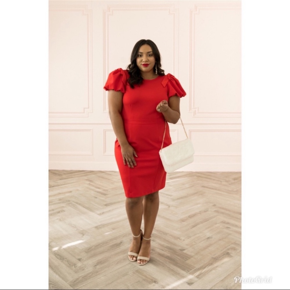 NWT Rachel Parcell Bow Shoulder Sheath Dress | Red